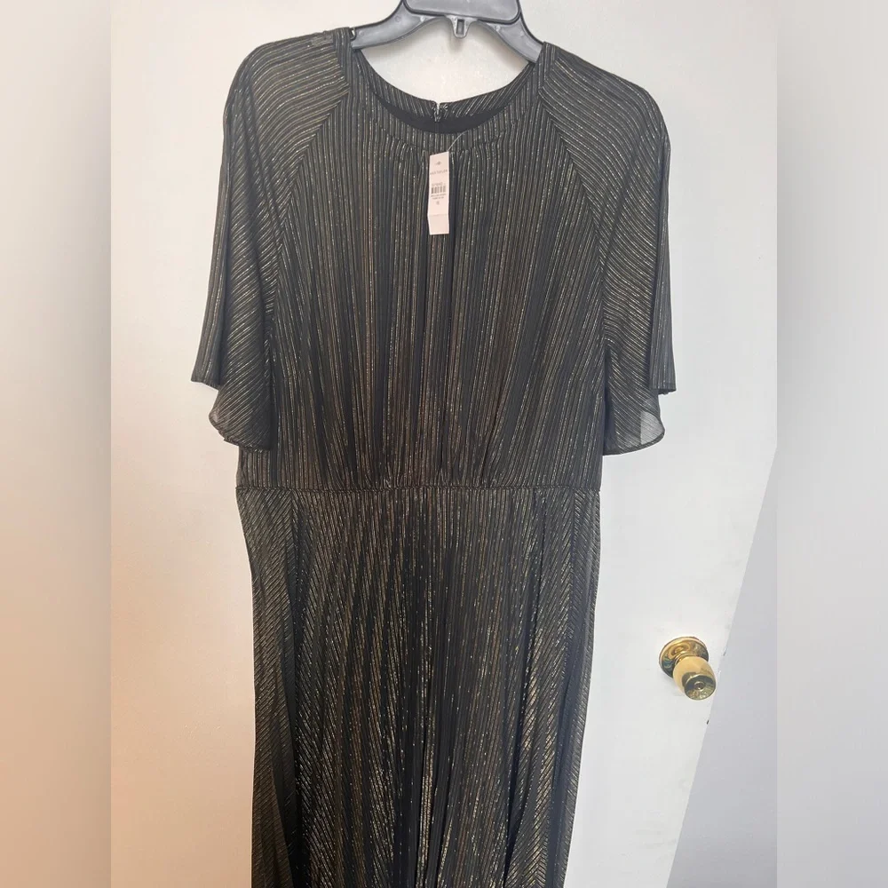 NWT - Ann Taylor Shimmer Stripe Pleated Flare Dress - Size 16 - Picture 3 of 10